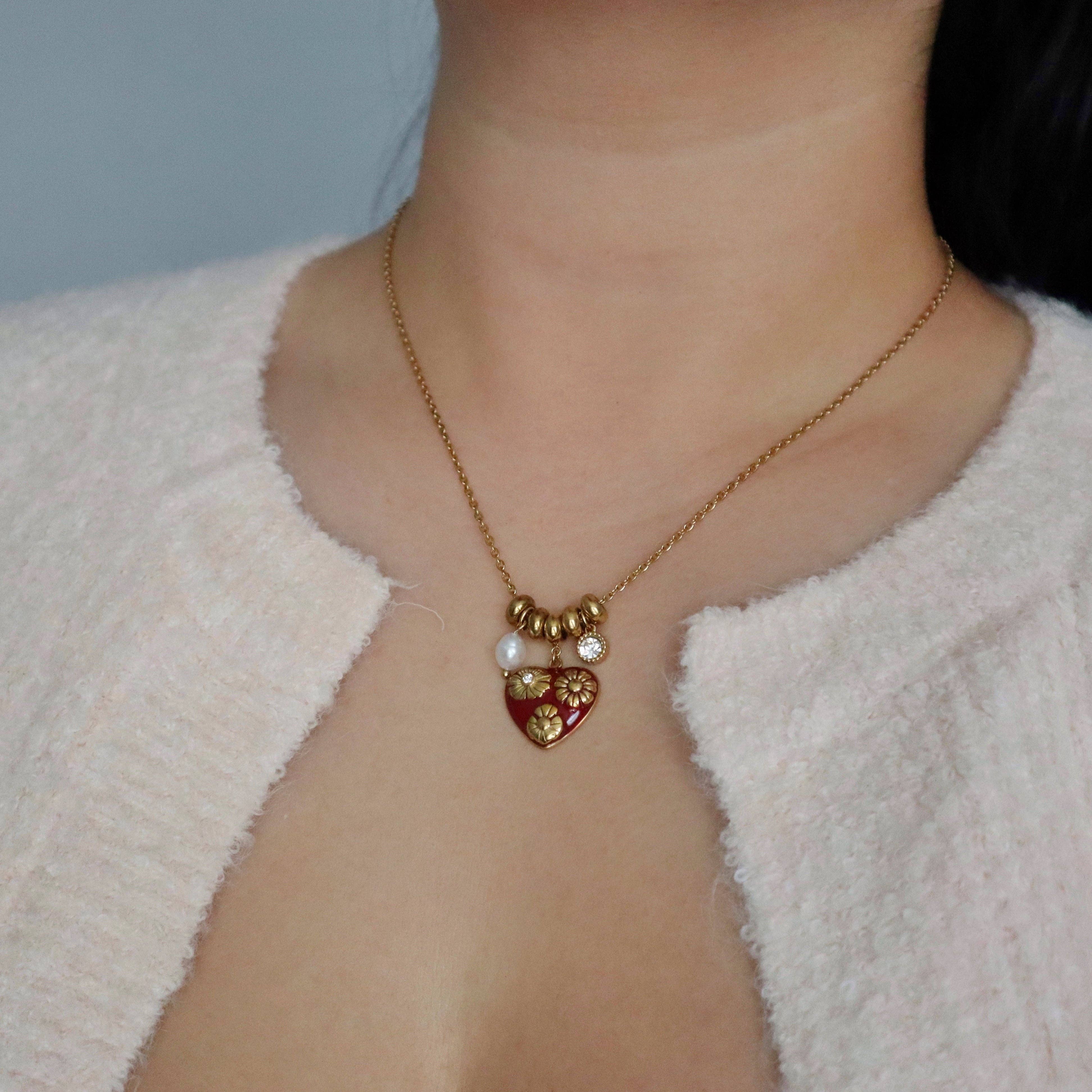 Blooming Heart Charm Necklace