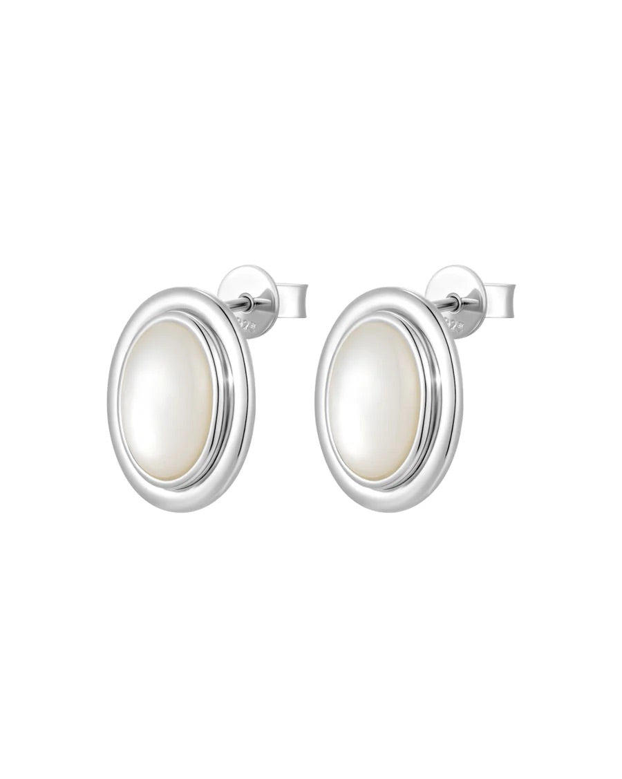 Vintage Frame Silver Earrings — Mother of Pearl