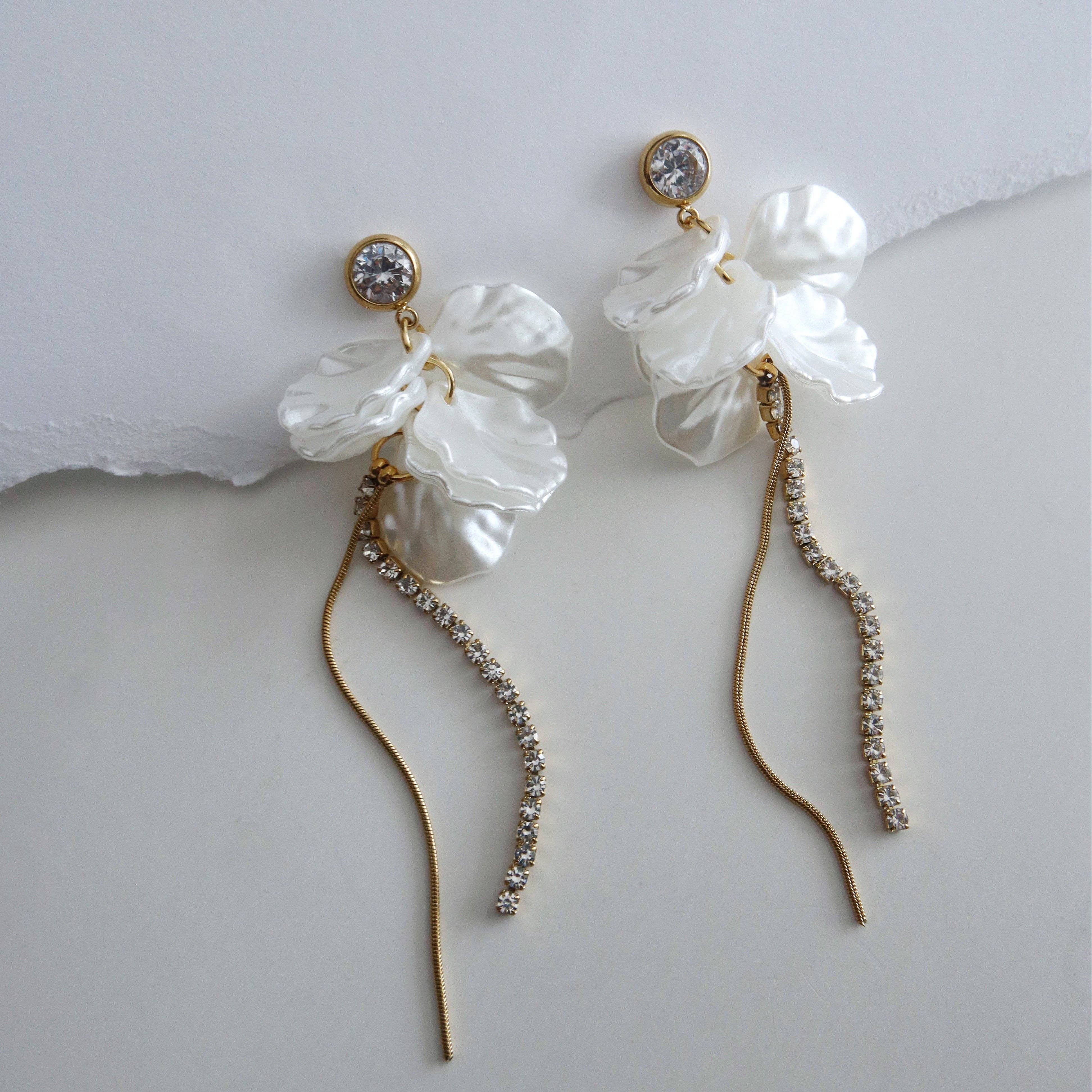 CZ Petal Drop Earrings | Lightweight Statement Earrings